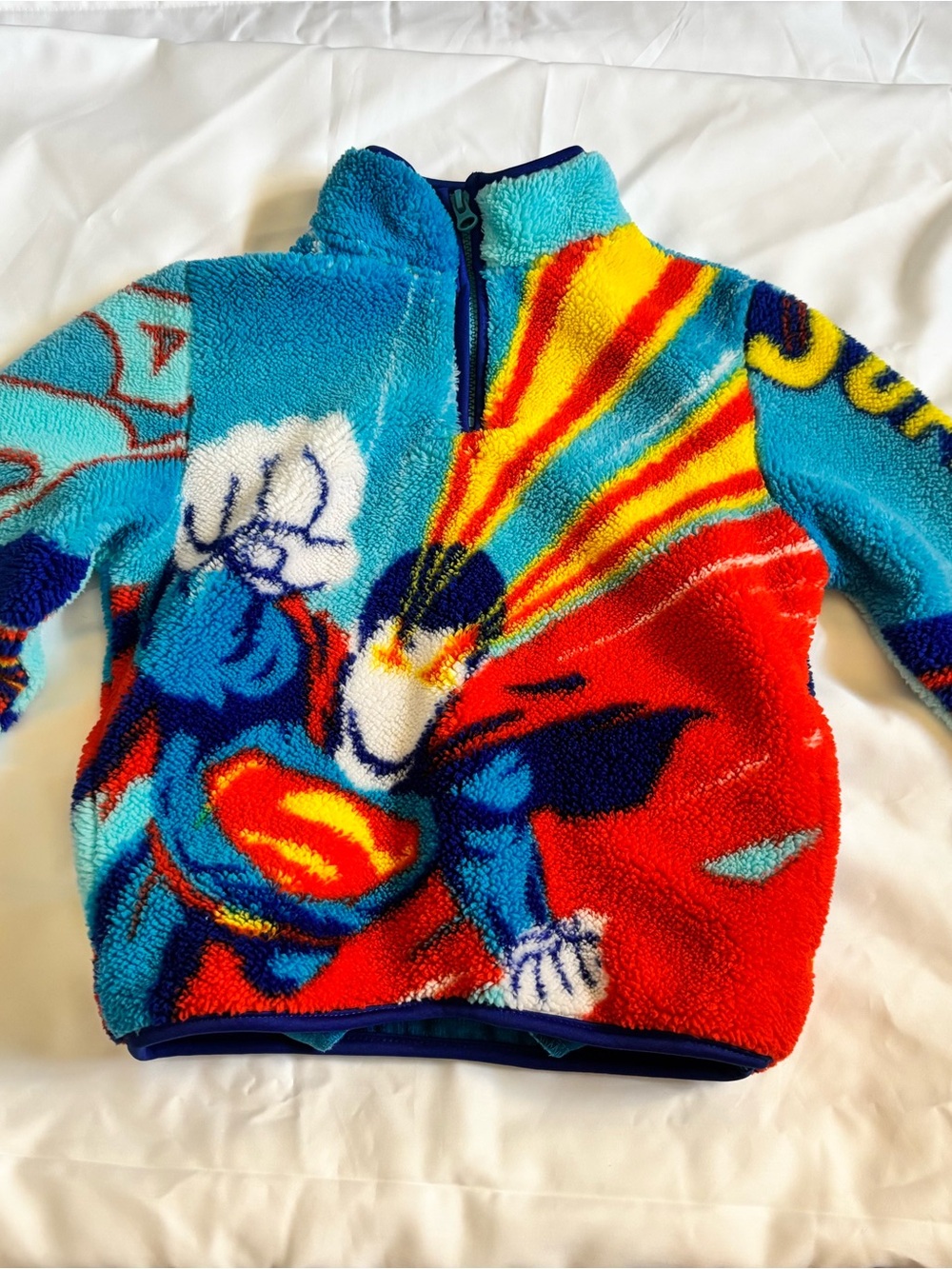 DC Comics Superman Multi Boys Sherpa Quarter Zip Fleece Pullover Sz XS